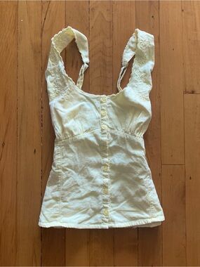 Hollister Cream Button-Front Embroidered Tank Top